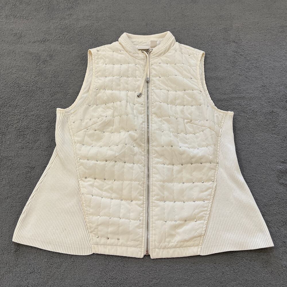 Chico's Collection Cream Full Zip Quilted Puffer Vest Lightweight Women's Size 2